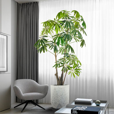 Round Peacock Leaves Artificial Potted Floor Plants For Bedroom Decoration