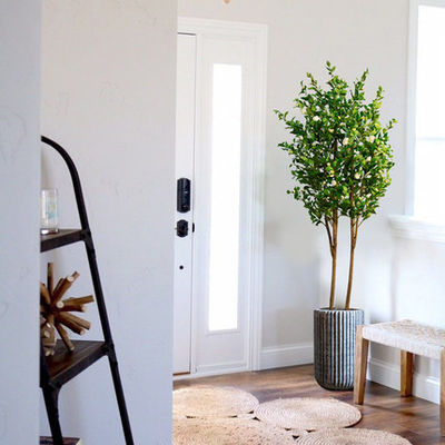 PE Fabric Artificial Camellia Tree White Flower Customized Size